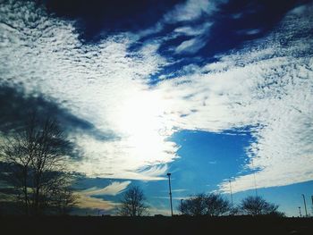 Low angle view of silhouette trees against blue sky