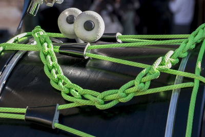 Close-up of rope tied on boat