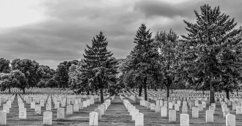 Panoramic view of cemetery against sky