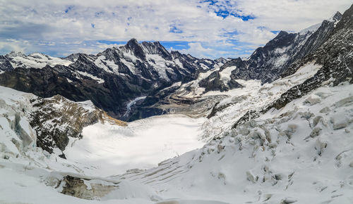 Scenic view of snowcapped mountains against sky