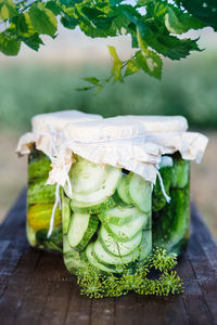 Close-up of pickled cucumbers