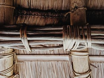 Close-up of old stack of wood