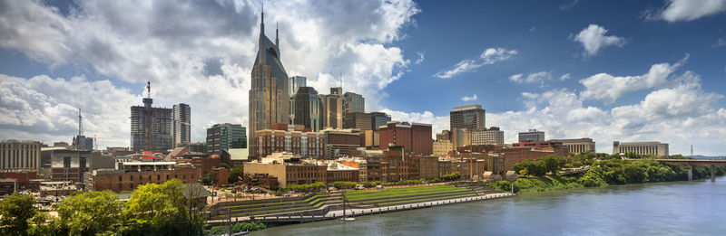 Panoramic view of modern buildings against sky