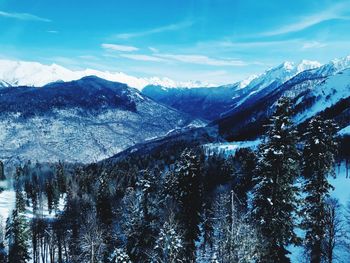 Scenic view of snowcapped mountains against sky