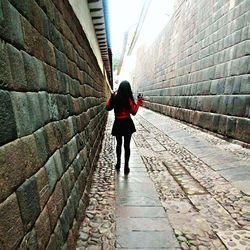 Rear view of man walking on walkway