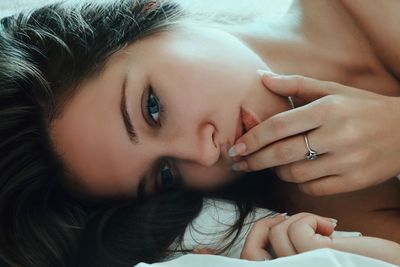 Close-up portrait of beautiful woman relaxing