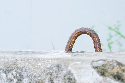 Close-up of rusty metal against wall