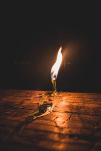 Close-up of illuminated candle