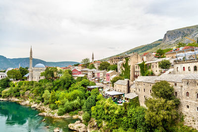 High angle view of buildings in city