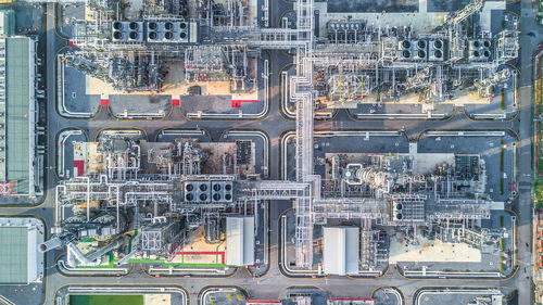 Aerial view of factory in city