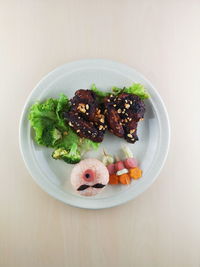 High angle view of breakfast served on table