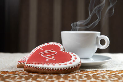 Close-up of coffee cup on table