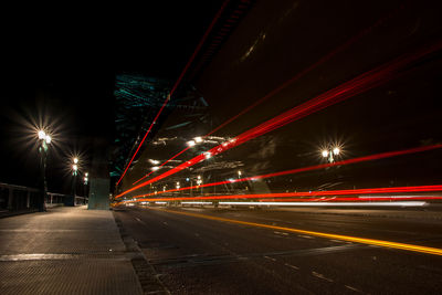 Light trails on road at night