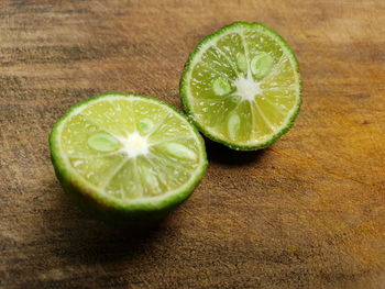 Close-up of lemon slice on table