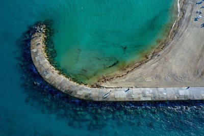 High angle view of an ocean jetty