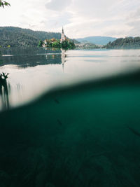 View of lake water against cloudy sky