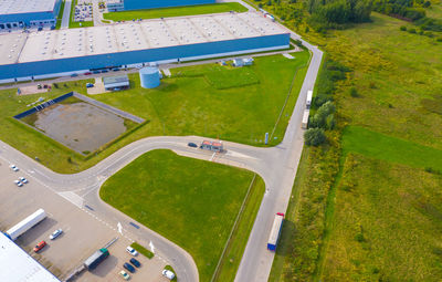 High angle view of road on field