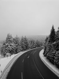 Road amidst trees against sky during winter