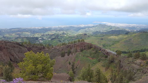 Panoramic view of landscape and mountains against sky