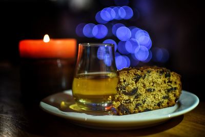 Close-up of drink served on table