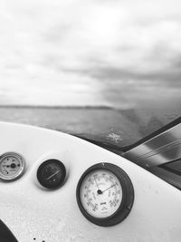 Speedometer in boat on sea