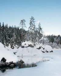 Scenic view of frozen lake against clear sky during winter