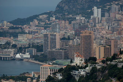 High angle view of buildings in city