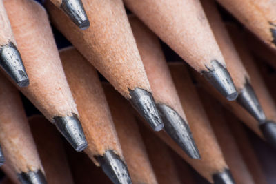 High angle view of pencils in row