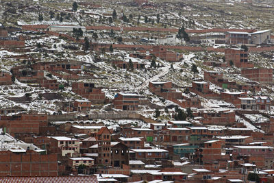 High angle view of buildings in city