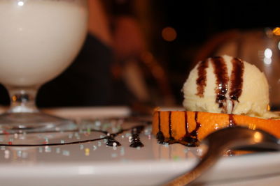 Close-up of ice cream on plate