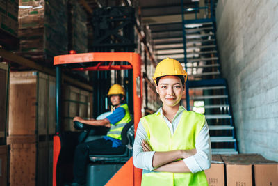 Portrait of people working in building