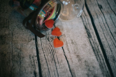 Close-up of heart shape on table