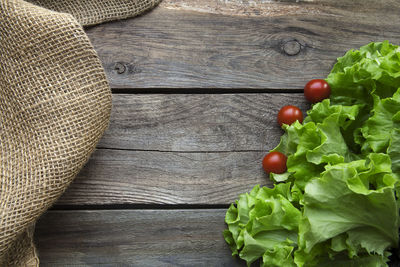 High angle view of cherry tomatoes on table