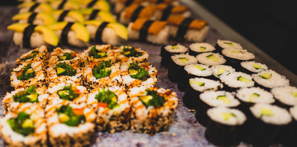 Close-up of sushi on table