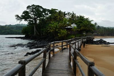 Wooden pier leading to sea