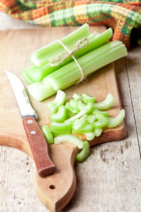 High angle view of food on cutting board