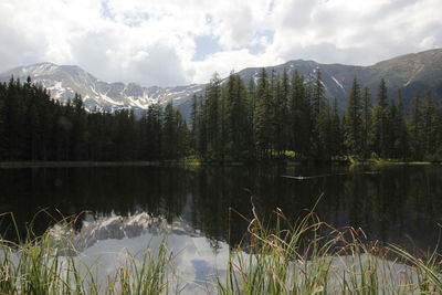 Scenic view of lake with mountains in background