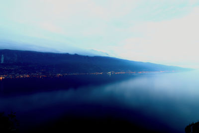 Scenic view of sea against sky at sunset