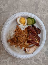 High angle view of meal served in plate