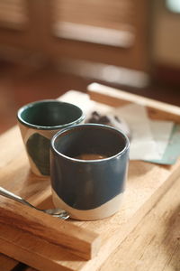 Close-up of tea cup on table