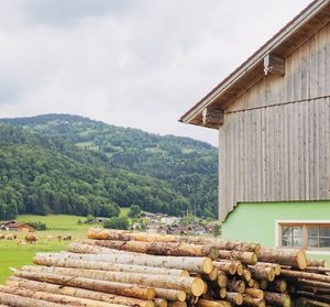 View of wooden house against sky