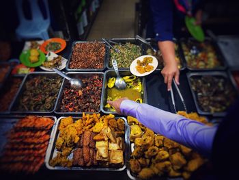 High angle view of people at buffet