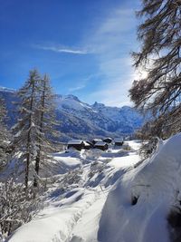 Treeking on the snow on a beautiful january day in mt way to edelweiss ,zermatt