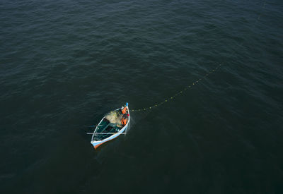 High angle view of boat in sea