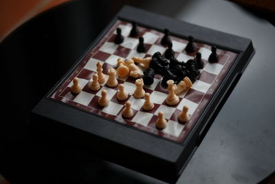 High angle view of chess board