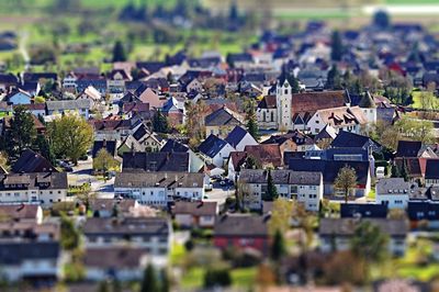 High angle view of buildings in town