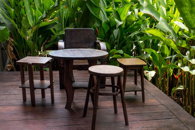 Chairs and table against plants