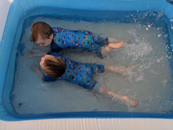 High angle view of girl in water