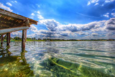 Scenic view of sea against cloudy sky