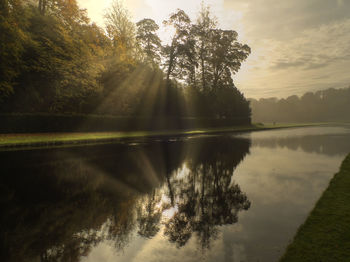 Reflection of trees in lake against sky